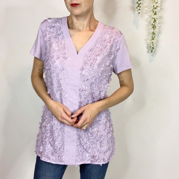 BADGLEY MISCHKA tunic top 3D floral appliqués lavender 2009 - Picture 9 of 9